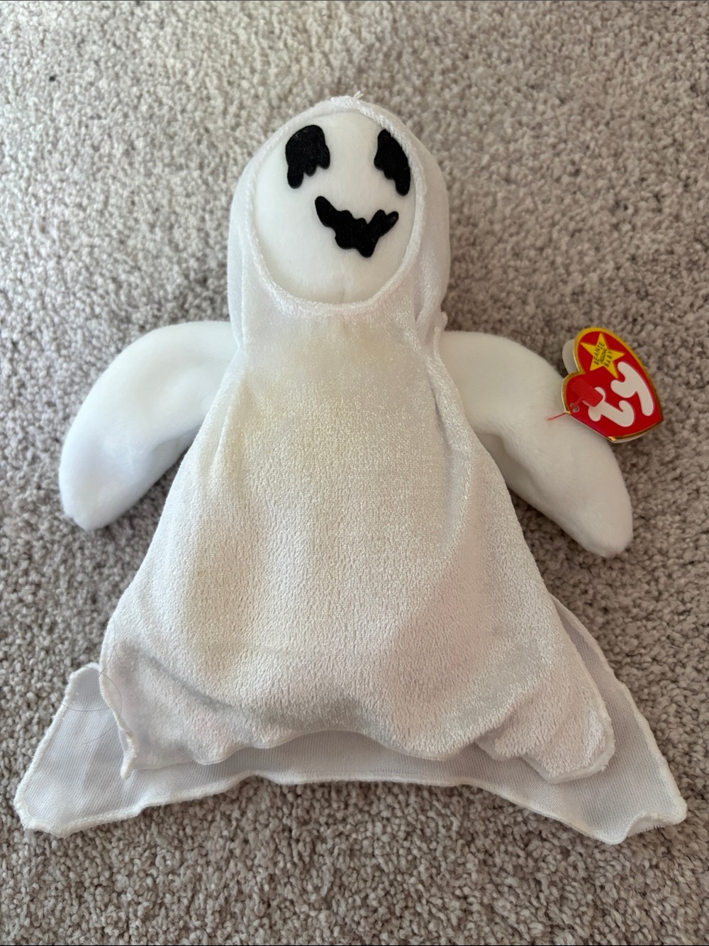 TY White Ghost Plush with Black Embroidered Face beanie baby